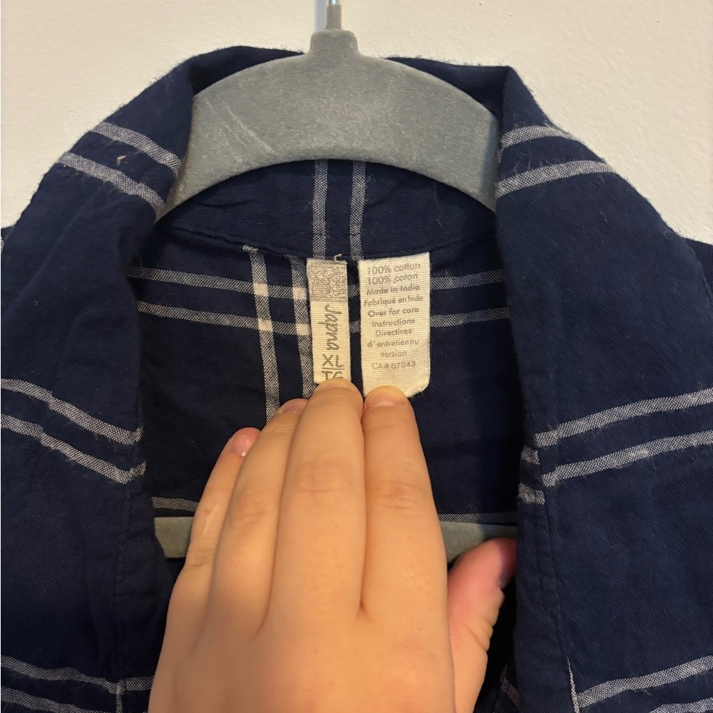 🔸 Navy Blue Plaid Cotton Shirt Dress - Picture 3 of 4